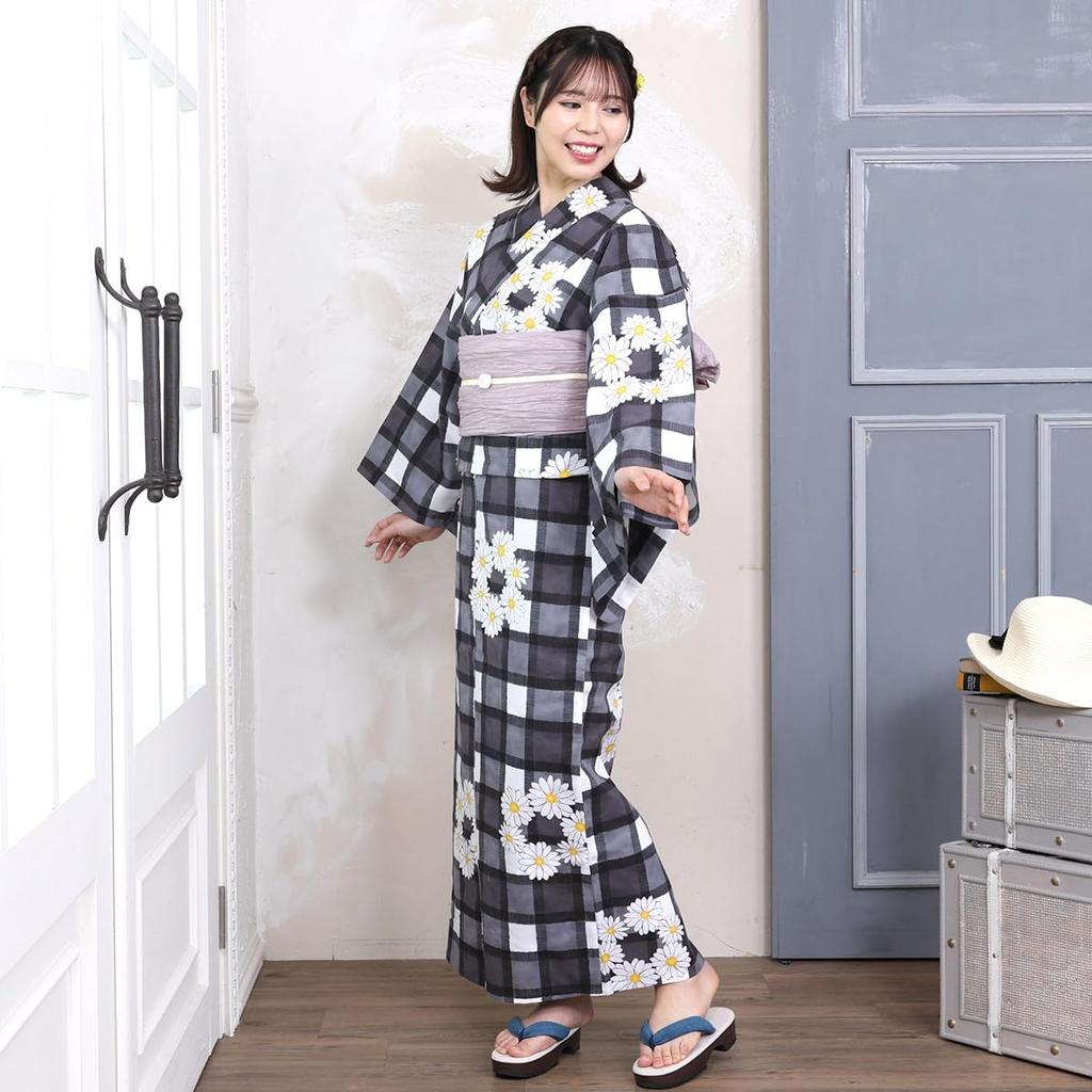 Kyoto Kimono Yuzen Women's Yukata (Single Item), Dyed and Sewn In Japan, Made of Combed Cotton, Retro Style, Floral Print, Summer Kimono (Margaret)