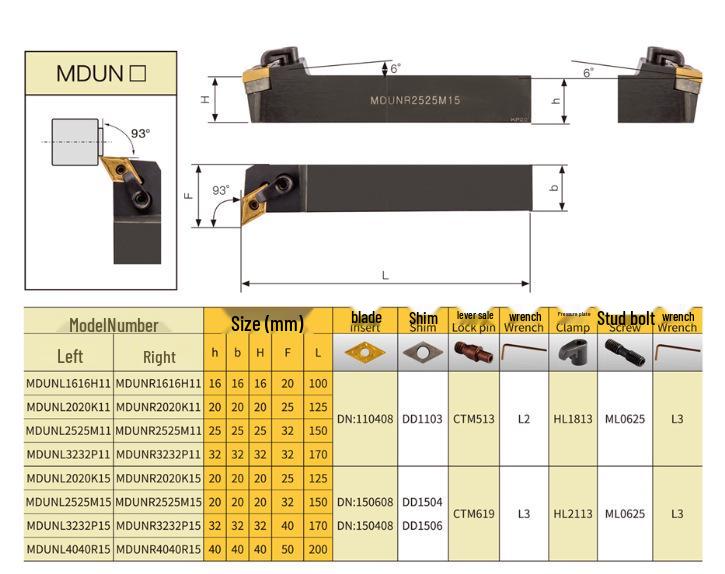 95° CNC External Cylindrical Tool Holder - MDUNR/MDUNL1616H11/2020K11