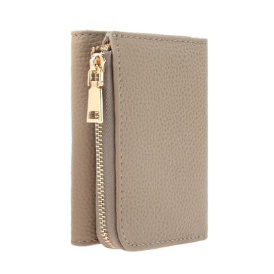 HANATORA Tri-fold Wallet, Genuine Leather, for Men and Women, Zippered, Slim, Compact, Shrink Leather, Coin Purse, Greige (HWA04-Grege), Popular