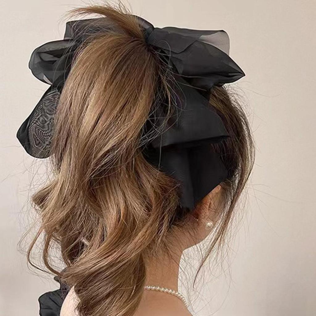 Grampo de Cabelo com Laço de Gaze Feminino 2025, Prendedor de Cabelo para Penteados/Rabo de Cavalo, Presilha de Garra para Uso Diário e Passeios