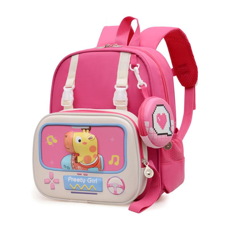 Capacity Big Kids Backpack With Cartoon Rabbit Giraffe Print Design For Daily