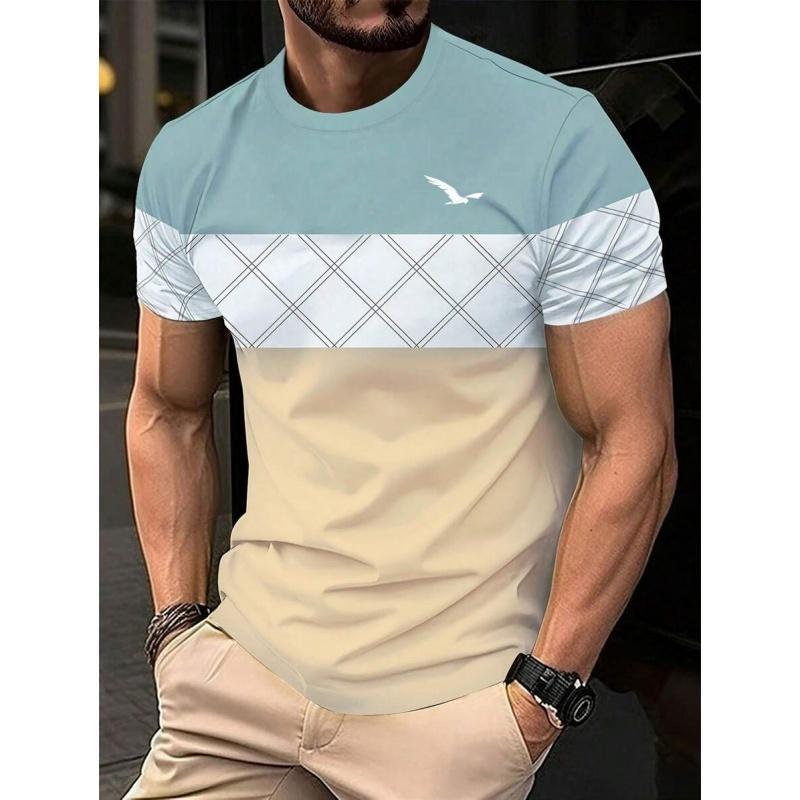 

Мужская футболка с геометрической 3D-печатью, разноцветным полосатым узором, летняя повседневная футболка с круглым вырезом, свободная, с коротким рукавом XS