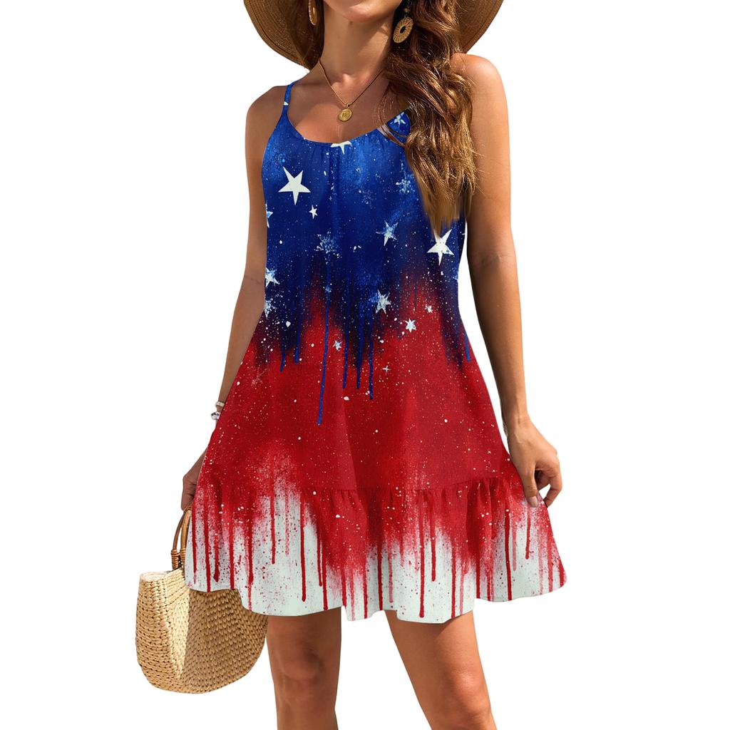 Summer Dresses for Women 2026 Casual Dresses for Women Striped Star Print Sleeveless Womens Summer Dresses Midi Dresses for Women