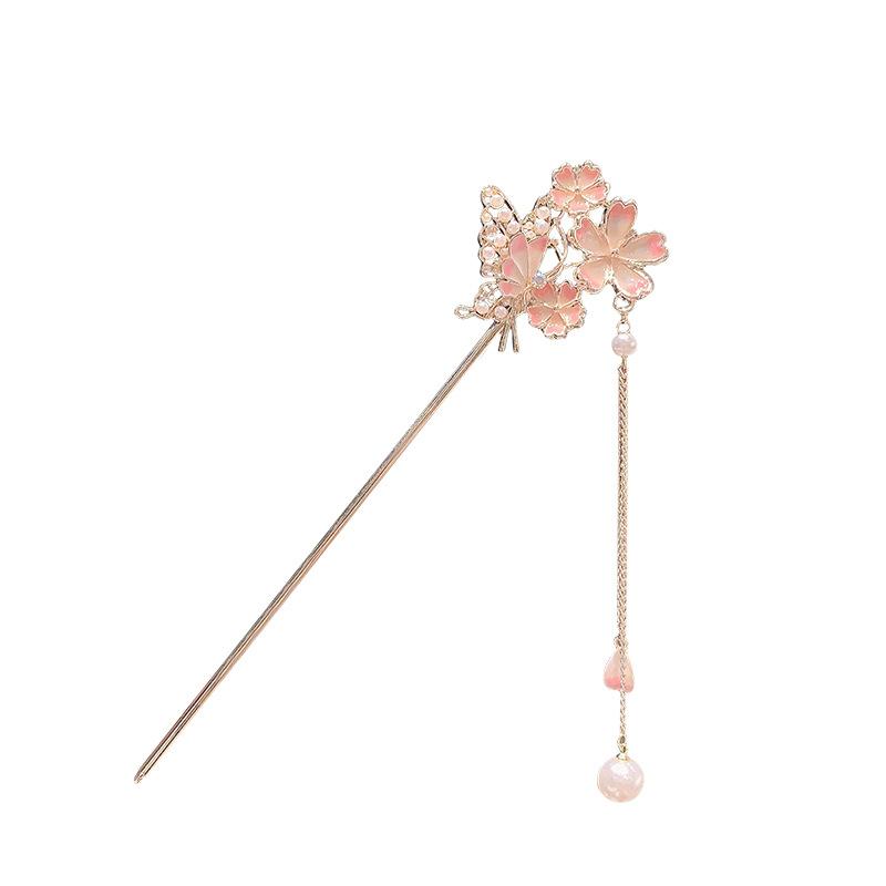 Japanese Chinese Style Enamel Metal Flower Hair Sticks Pearl Tassel Hairpin  Hair Shopsticks Hanfu Hair Accessories