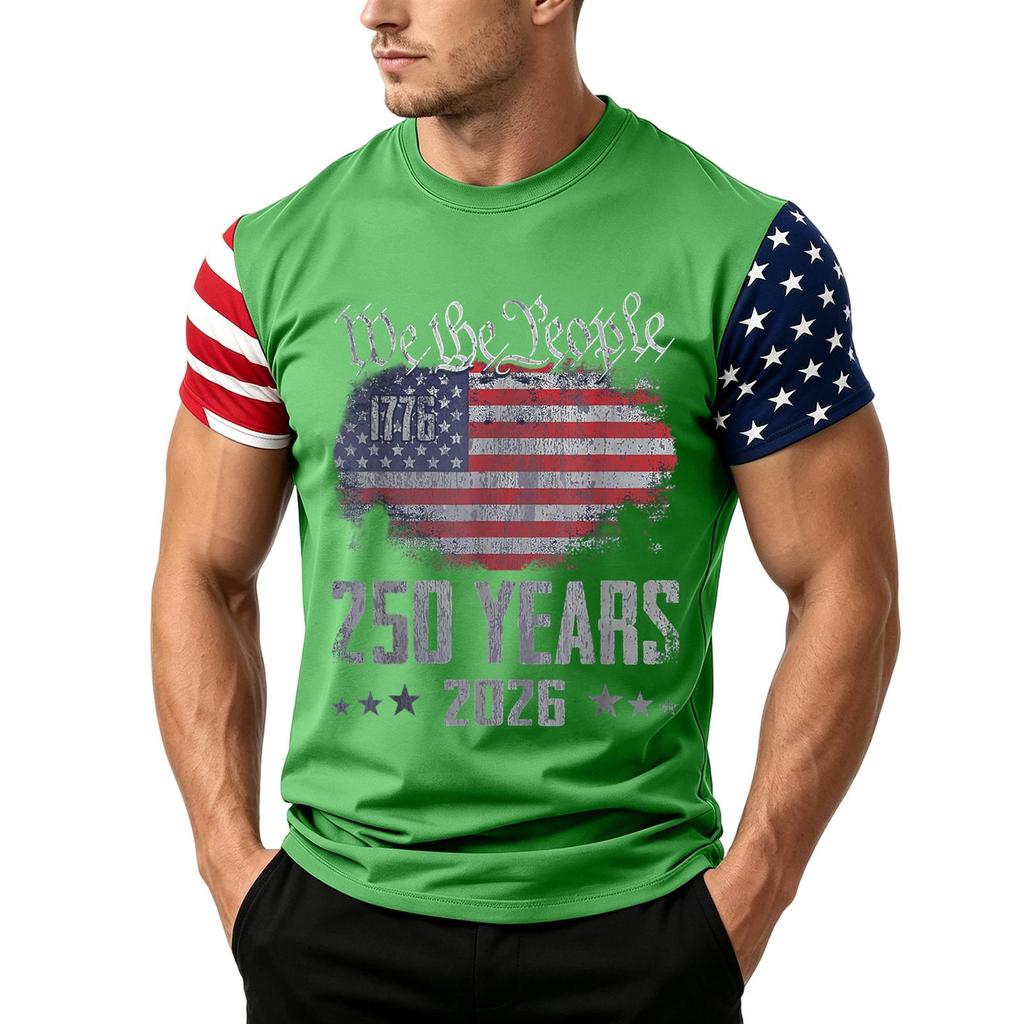 Men's Independence Day Flag Print Short Sleeve T-Shirt, Loose Casual Daily Summer Tops