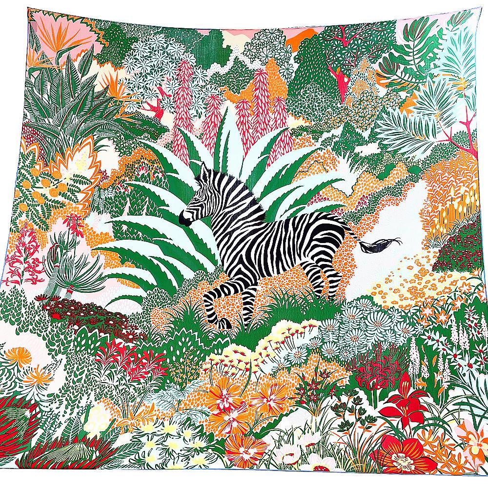 

130СМ Шарф из шелка и кашемира Женский с ручной подшивкой Шаль Принт «Лес Зебры» Квадратные шарфы Накидки Женская бандана Большой хиджаб Женские фуляры 130x130cm