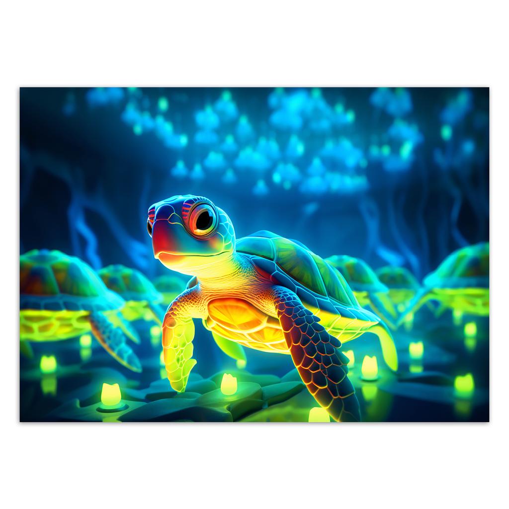 Canvas Print, Turtle Underwater Neon