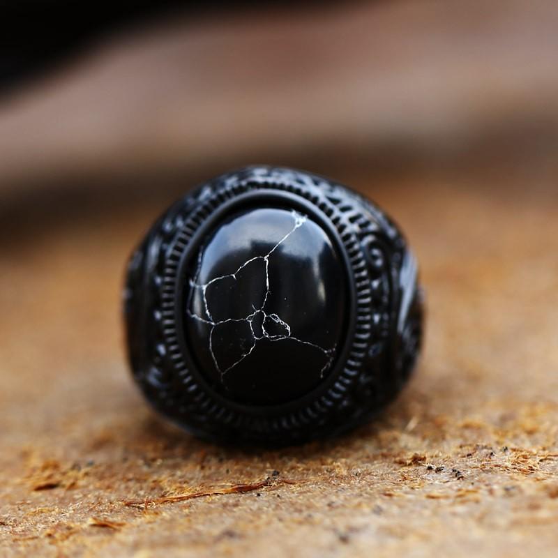 New Retro Tiger Eye Pine Stone Punk Men's Fashionable Handmade Ethnic Style Ring