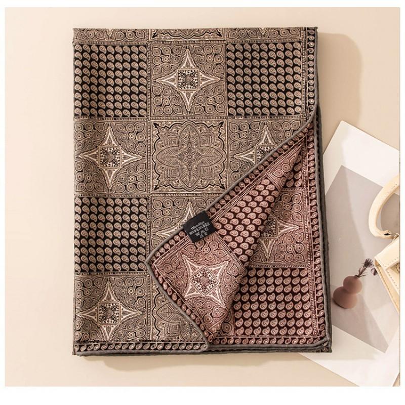 Womens Silk Wool Scarf 2026 Luxury Double-sided Printed Long Shawl Versatile Wrap