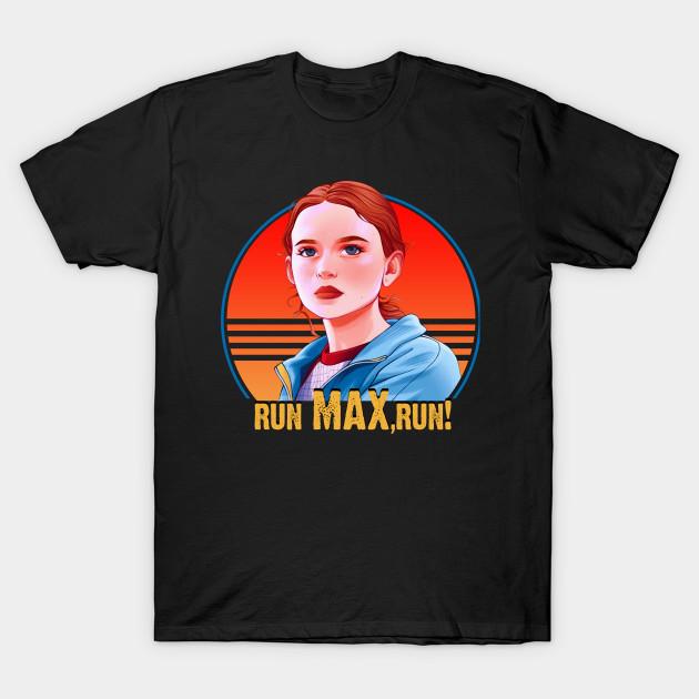

Чоловіча чорна футболка з принтом Run Max! Бавовняна футболка з принтом Stranger Things, папір для термопереносу без вирізання M чорний