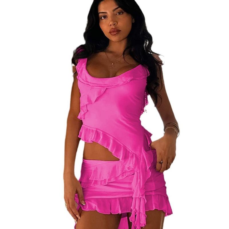 Síťovaná patchworková sada Dámská Premium Sense jarní střapec Sexy vesta bez zad Polosukně dvoudílná