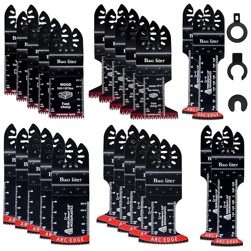 30PCS Oscillating Saw Blades, Universal Titanium Multitool Blades for Wood Plastics Metal, Quick Release Multi Tool Kits Fit Bosch Ryobi Milwaukee