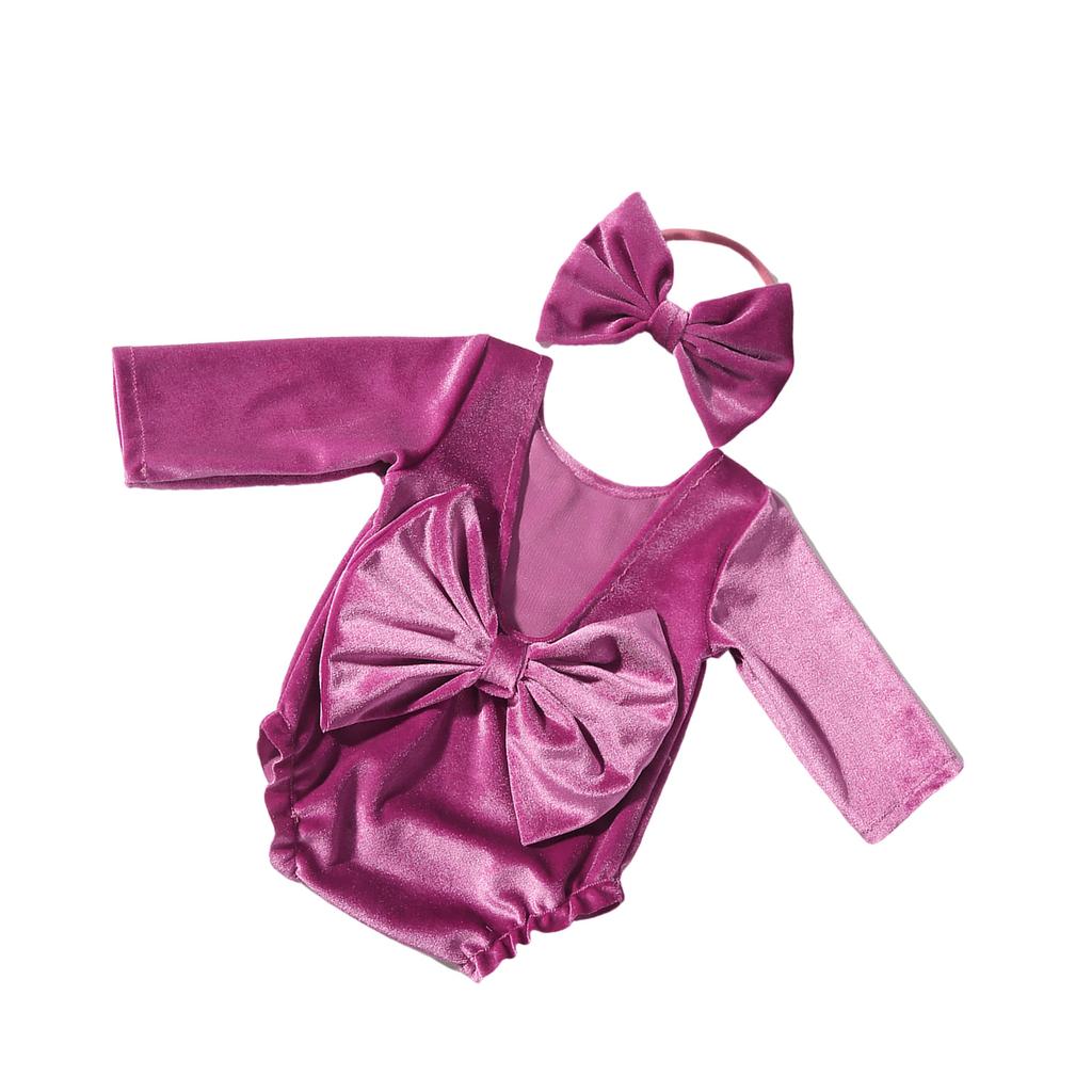 Infant Holiday Photoshoot Velvet Costume Baby Christmas Photo Prop Comfortable Newborns Romper with Headband for Baby