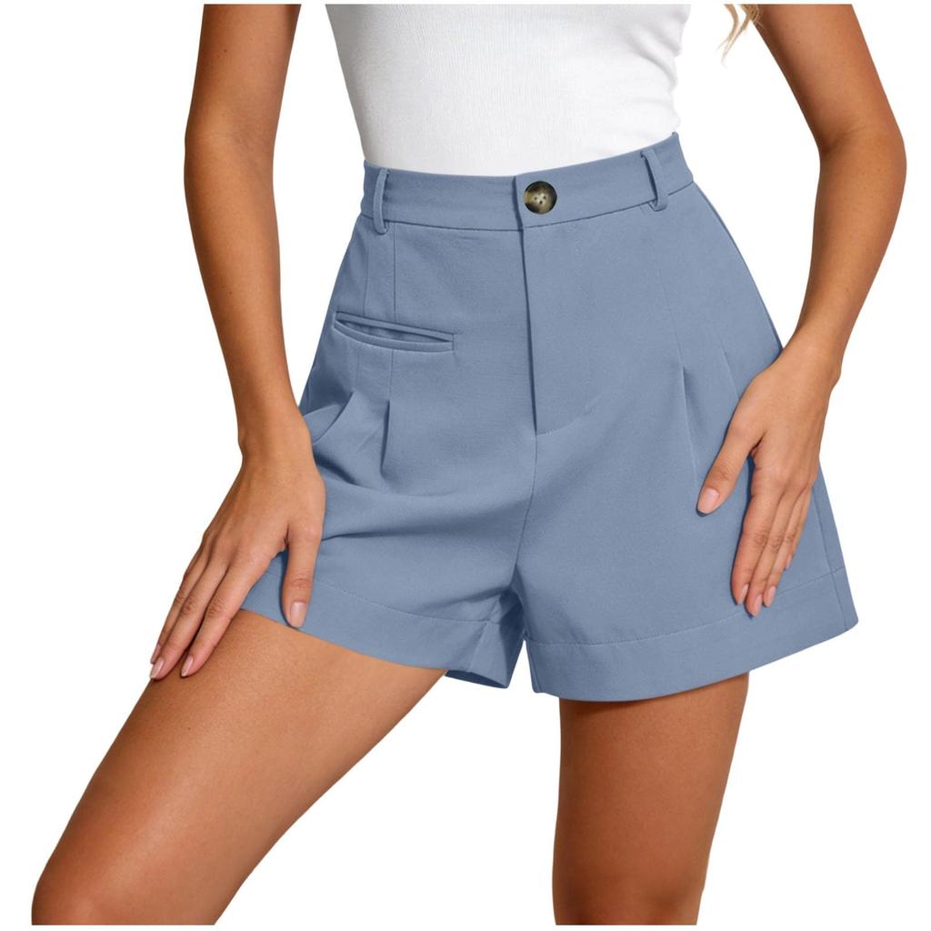Womens  Casual Button Shorts Front Short Pants Wide Leg Short With Pockets