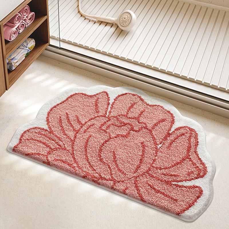 High Quality Tufted Flower Bath Mat, Ultra Soft Thick Microfiber Bathroom Rug, Absorbent Non Slip Carpet for Shower Bathroom