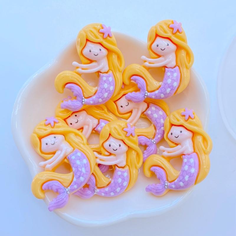 10Pcs New Cute Resin The Mermaid Princess Series Flat Back Fit Phone Deco Parts Embellishments for Hair Bows Accessories