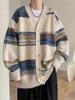 Cardigan Tricotat Unisex Retro Bloc de Culori Curcubeu
