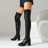 Krazing Pot PU Autumn Winter Shoes Thick High Heels Super Size Stovepipe Boots Round Toe Keep Warm Zipper Over-the-knee Boots