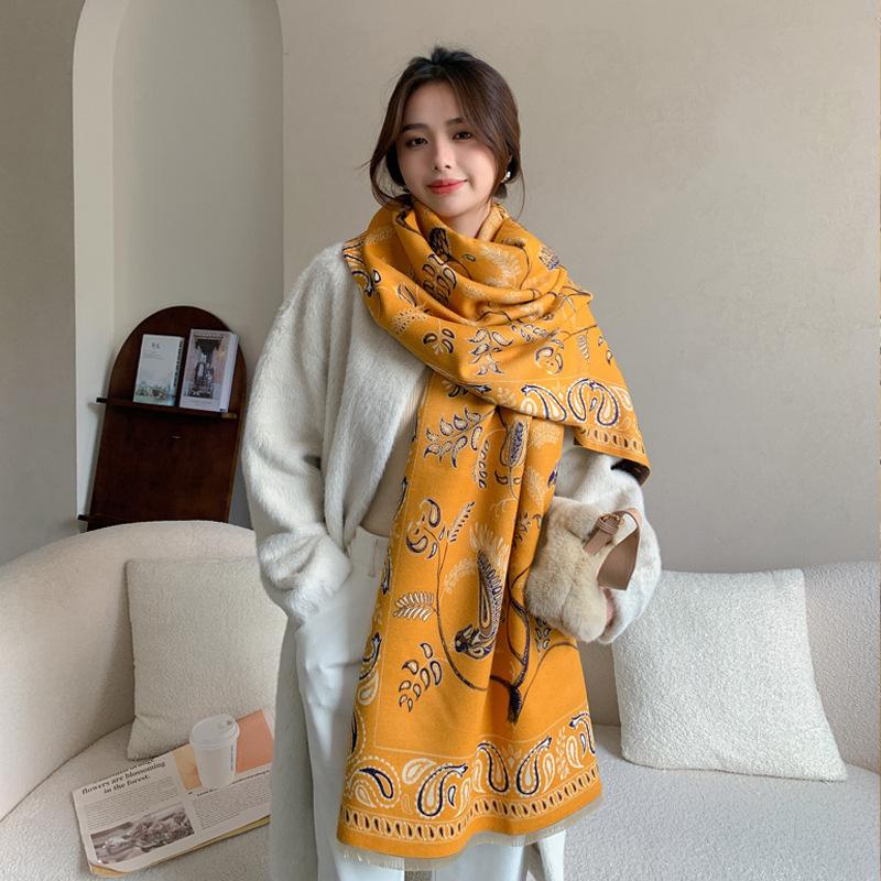 Light Luxury High-End Air Conditioner Shawl With Women'S Imitation Cashmere Jacquard Scarf Versatile Fringed Warm Scarf