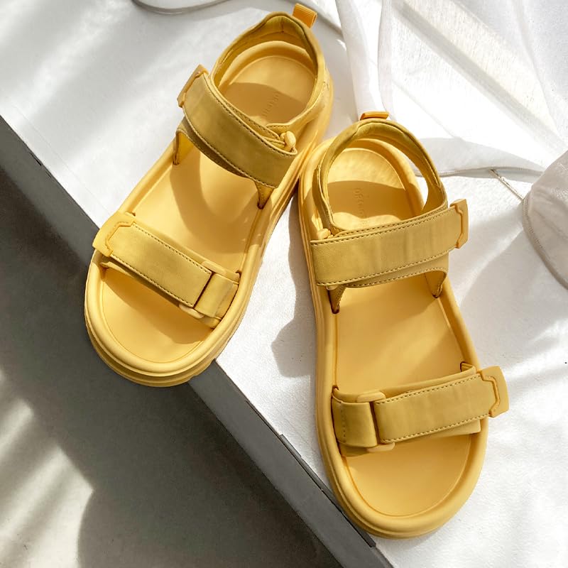 Sandale de damă cu talpă groasă și două barete, mărimi sport Oriental Traffic E, 51227, Galben, 23.0cm-23.5cm,