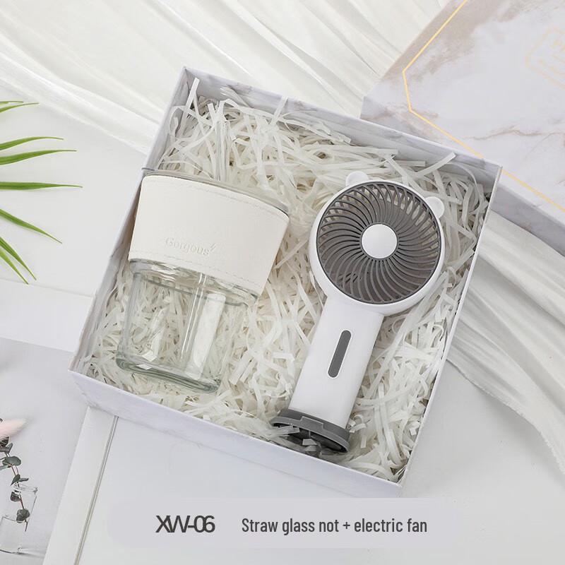 A1 Cooling Gift Set with Glass Straw Cup and Mini Fan XW-06 Glass Straw Cup + Small Fan