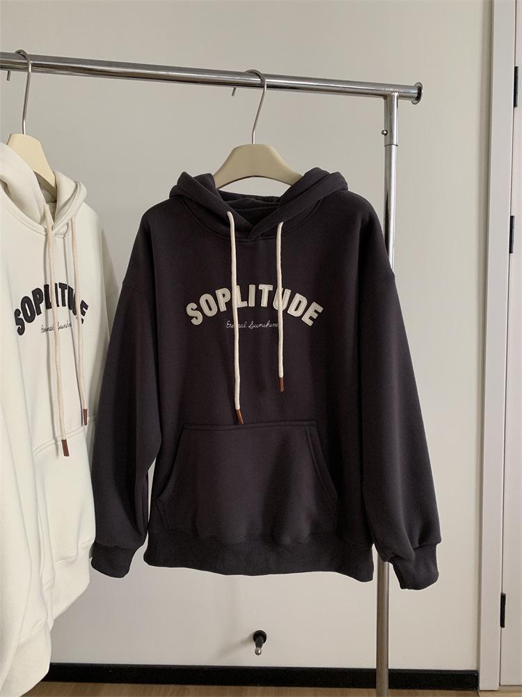 Women's Oversized Retro Letter Applique Hooded Sweatshirt for Spring and Autumn 2025