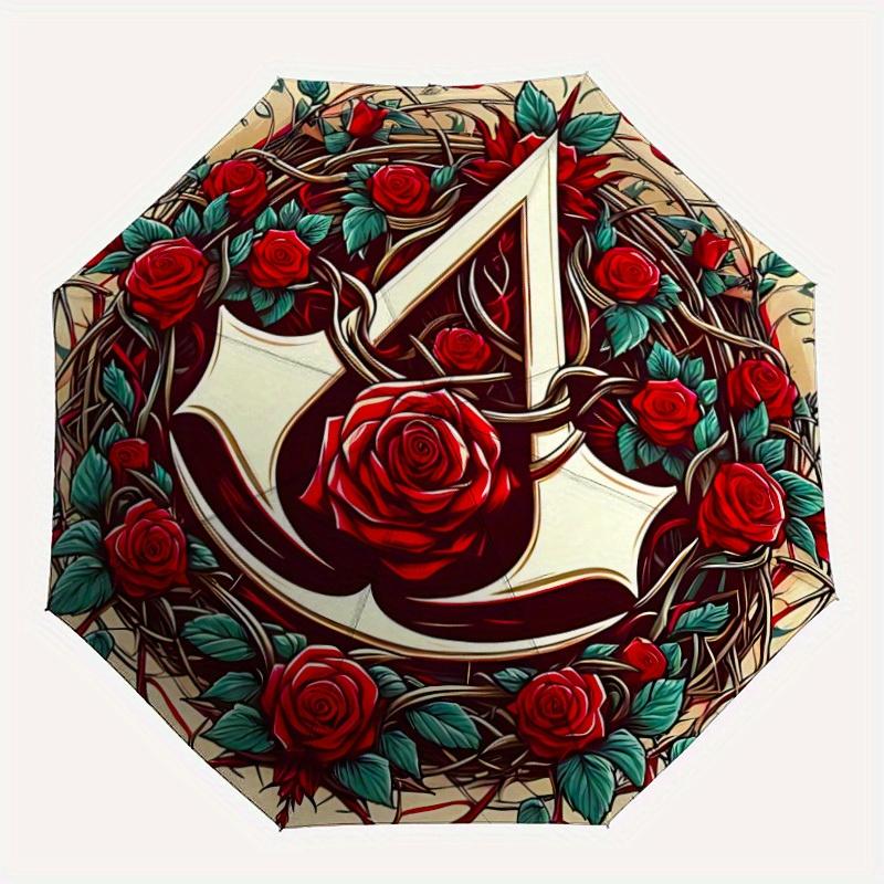 

1pc Assassin s Creed Roses Self-Folding Umbrella, 8-Bone Compact Travel Umbrella, Durable Plastic And Iron Frame113