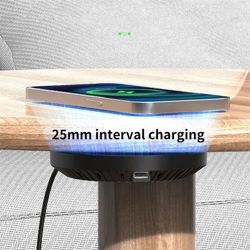 Wireless Charger Pad Stand 40MM Long Distance  Hidden Under Desk Phone Induction Fast Wireless Charging Station Dock