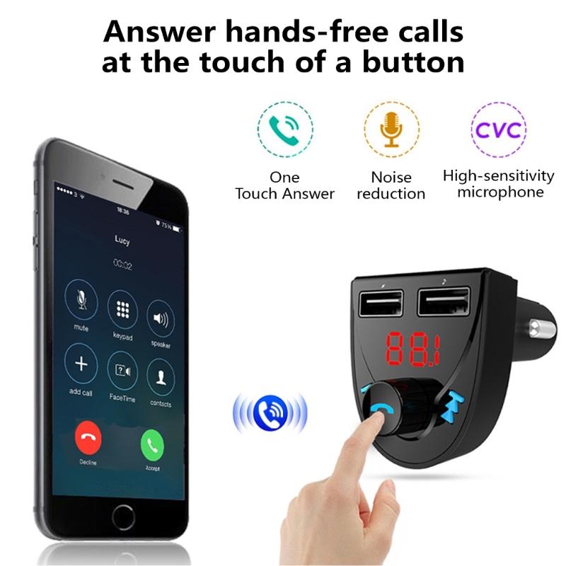 Bluetooth-compatible 4.2 FM Transmitter Car Charging Adapters Double USB Car Charger Cigarettes Lighter Adapters