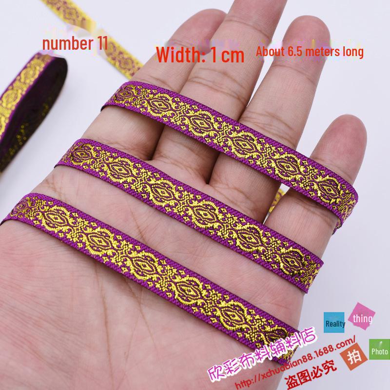 1CM Wide Ethnic Miao Ribbon: Gold/Silver Thread Handmade Lace - No. 103