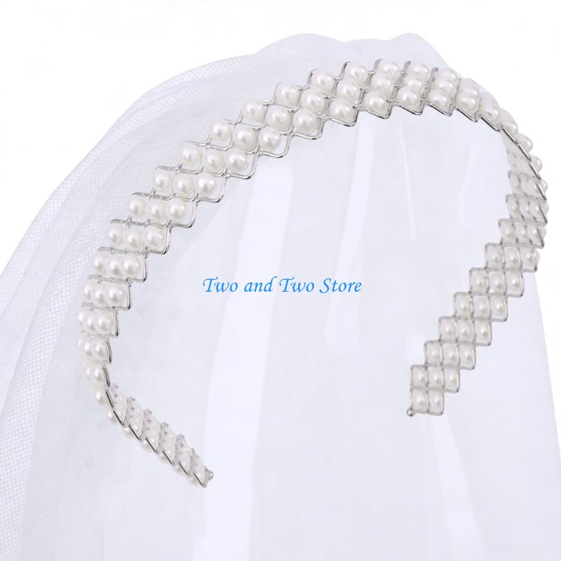 HX6F White Pearls Applique Bridal Veils Effortless Wear For Classical Weddings CN