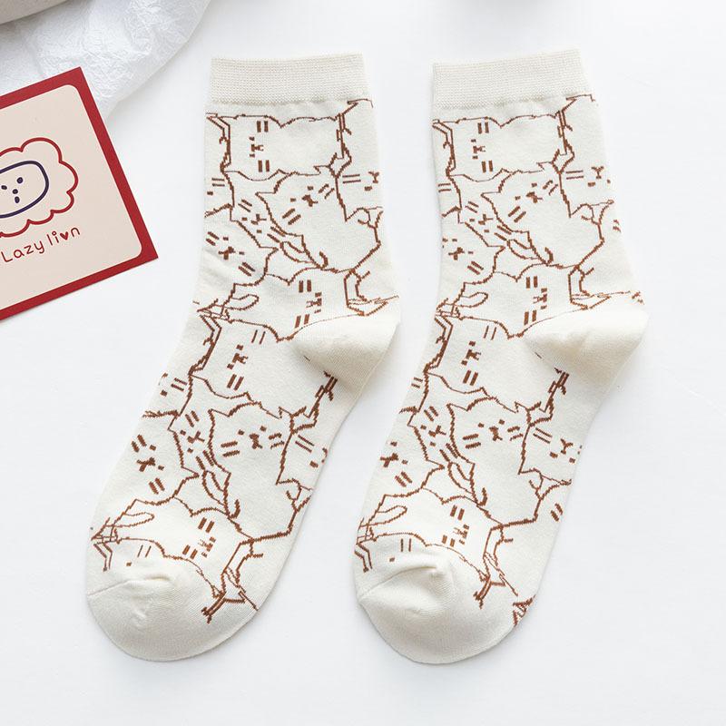 

Женские носки Kawaii Cartoon Cat, креативные корейские модные удобные дышащие однотонные трендовые носки 35-40