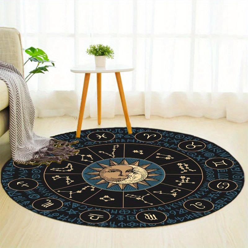 S Banner With Zodiac Round Rug Nonslip Area Rug Office Chair Mat Carpet For Living Room Bedroom Home Decor