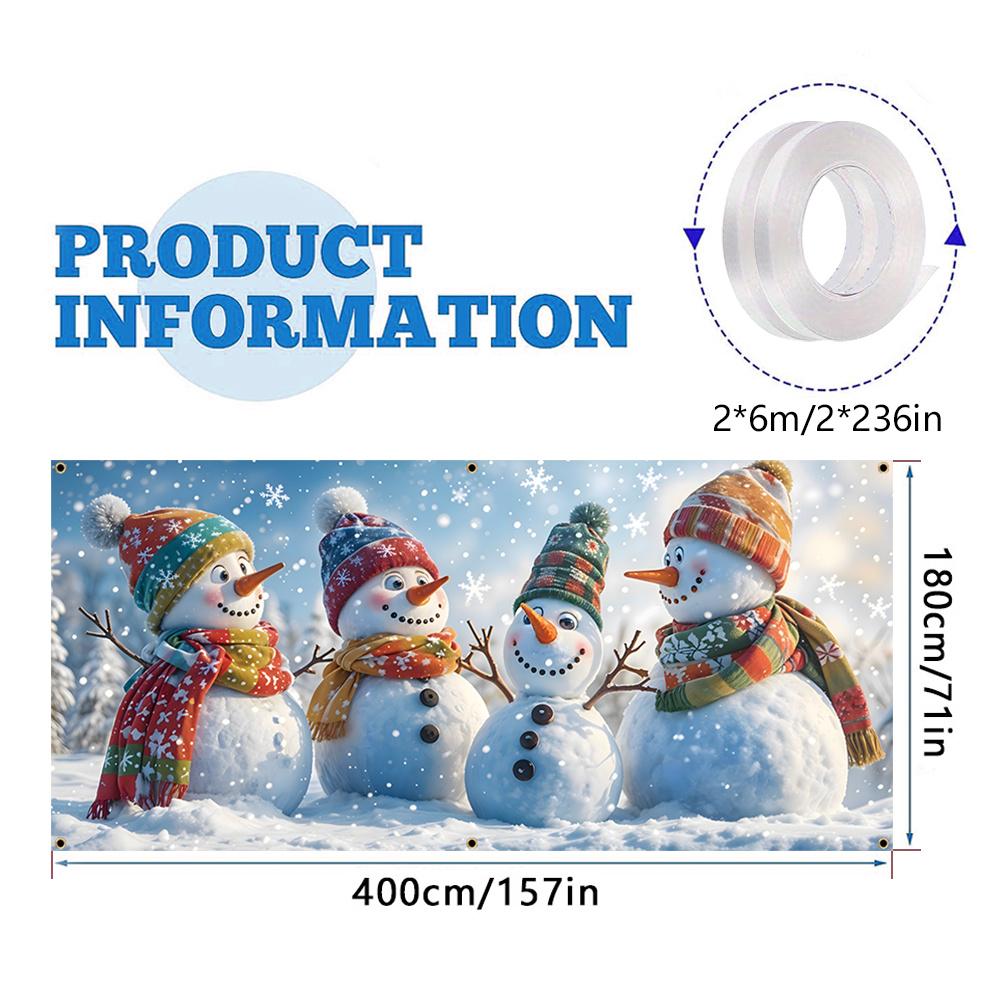 2D Door Banner 1 Large Christmas Snowman Garage Door Banner - Durable Polyester Fiber Holiday Snowflake and Snowman Design