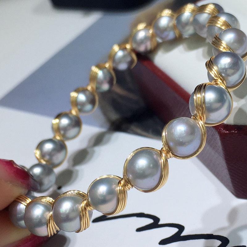 Gold-Plated Freshwater Pearl Bracelet, 6-7mm, Adjustable, Simple and Elegant Style 043