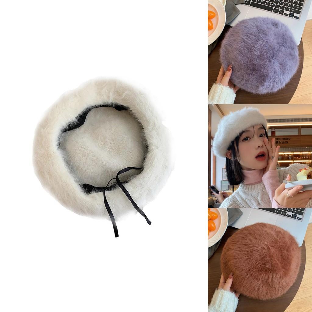 Chic Brown Rabbit Fur Beret For Women Trendy And Cozy Winter Artist Cap