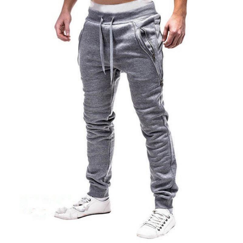 Men Drawstring Zipper Tapered Ankle Fashion Casual Sports Long Pants