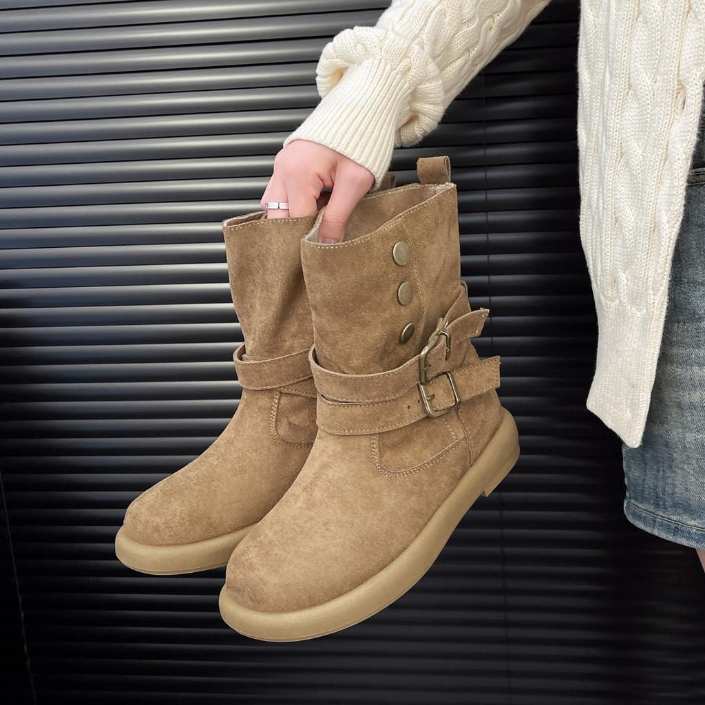 Autumn western trend short boots autumn and winter new velvet warm buckle niche design snow boots women