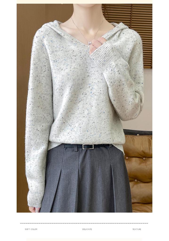 Women's 100% Pure Wool Hooded Knit Sweater - Cashmere, Thick, Loose Fit for Autumn/Winter
