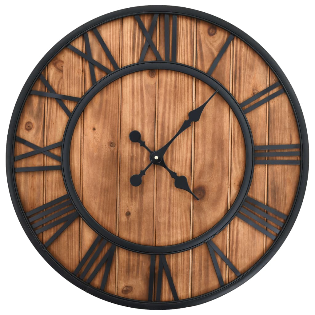 vidaXL Wanduhr Vintage mit Quarzwerk Holz und Metall 60 cm XXL braun