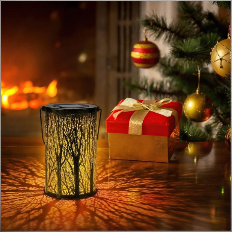 Solar Iron Hollow Lantern Outdoor Waterproof 3d Dynamic Projection Butterfly Projection Courtyard Iron Hanging Light Lawn Landscape Light