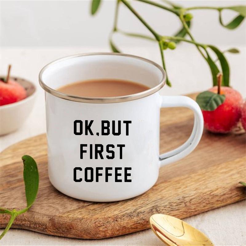 

Life Begins After Coffee Print Mugs Creative Coffee Tea Drink Dessert Breakfast Milk Cup Enamel Mugs Handle Drinkware Best Gifts 360ml