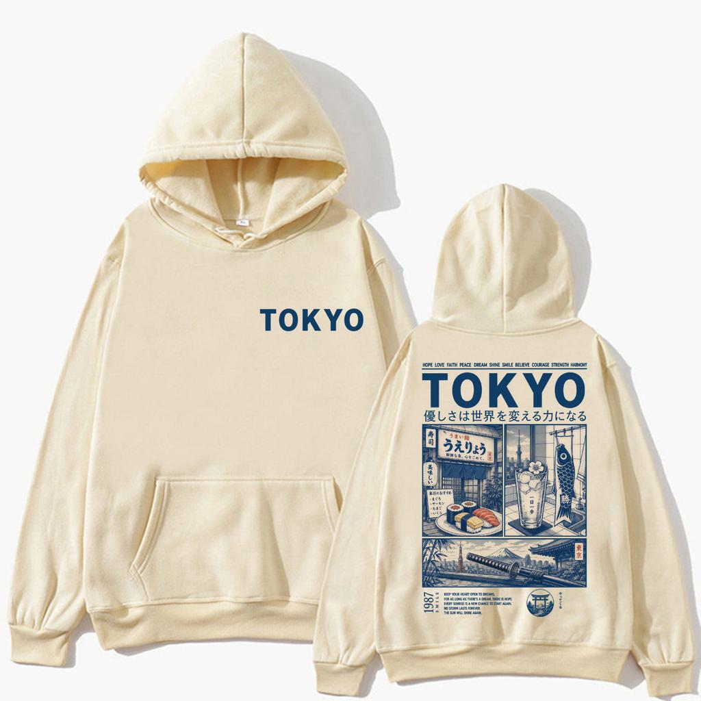 Japanese Style Tokyo Graphic Hoodie Men Women 90s Vintage Fashion Harajuku Sweatshirt Oversized