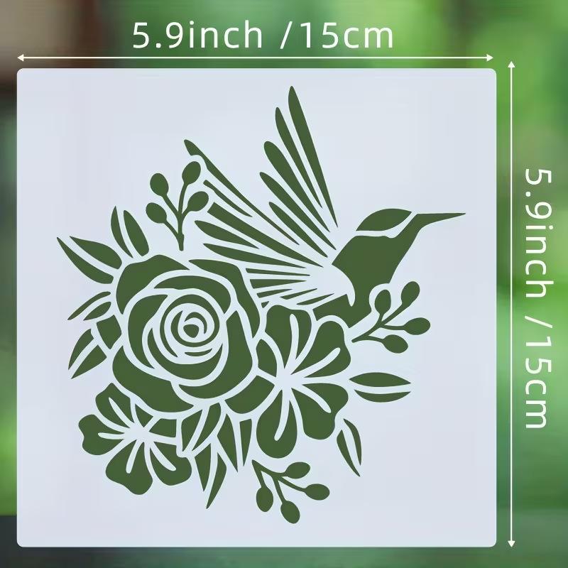 9-Piece Hummingbird Floral Hollow-Out Painting Stencil Set, Bird and Plant DIY Spray Painting Stencil Wall/Canvas/Wood Art Graffiti Decoration Stencil