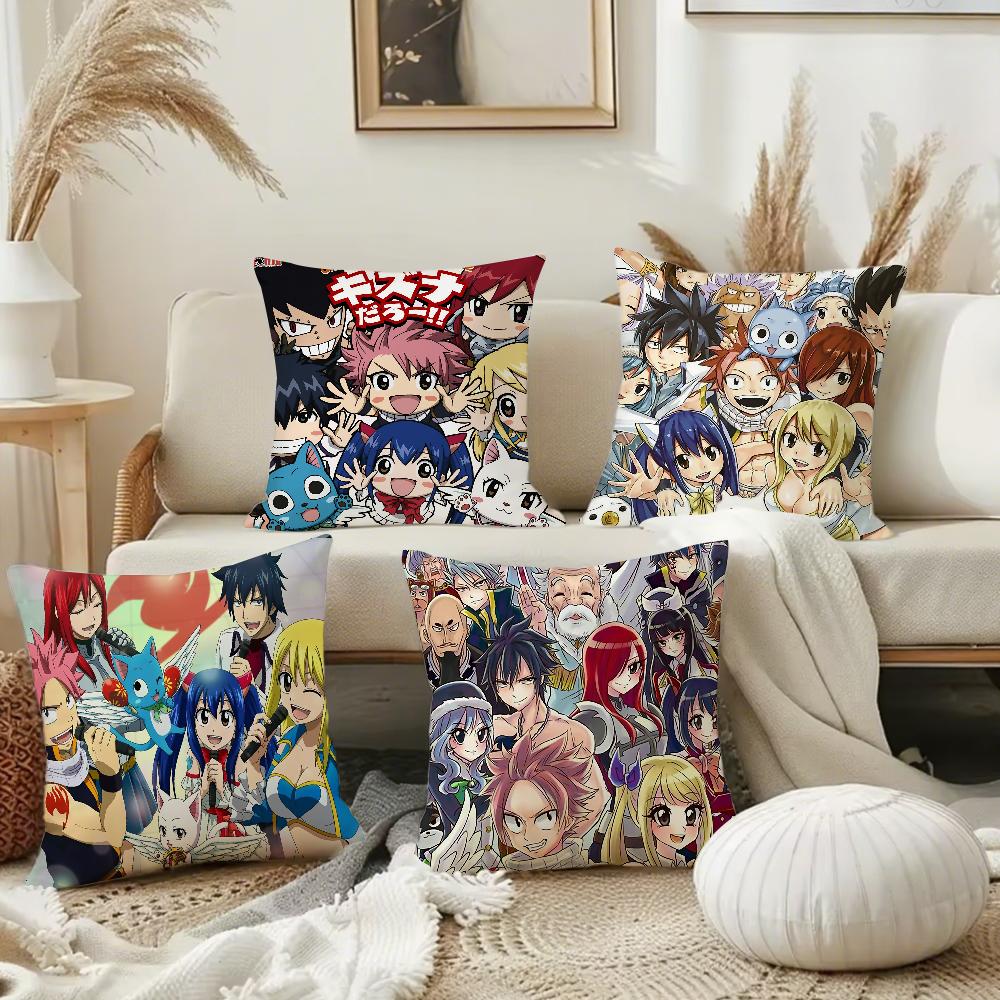 Anime Fairy Tail Pillow Case Square Double-Sided Printing Short Plush Sofa Cushion Cover Bedroom Bedside Pillow