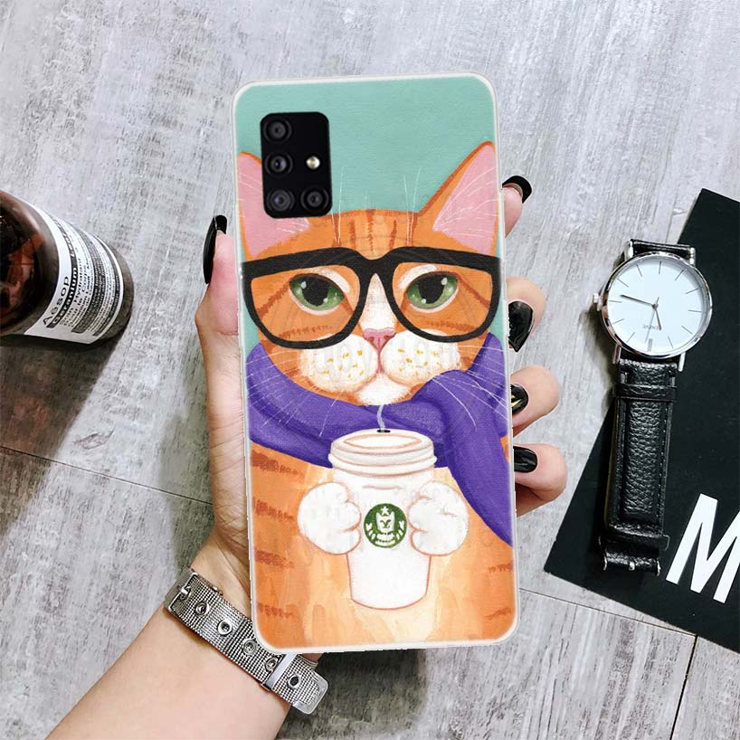 

Latte Coffee Milk Drink Cat Phone Case For Samsung Galaxy A14 A15 A13 A12 A54 A55 A53 A52 A04S A24 A25 A23 A22 A34 A35 A33 A32 A Samsung A55