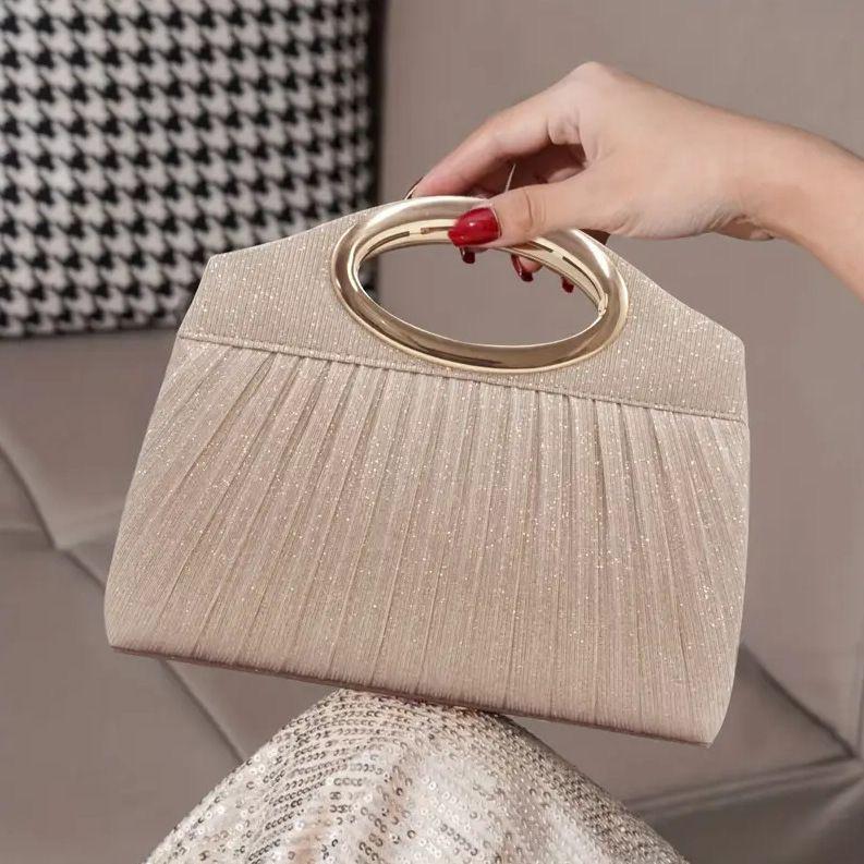 Women's Pleated Cross-body Clutch: Small Evening Shoulder Bag for Weddings and Banquets.