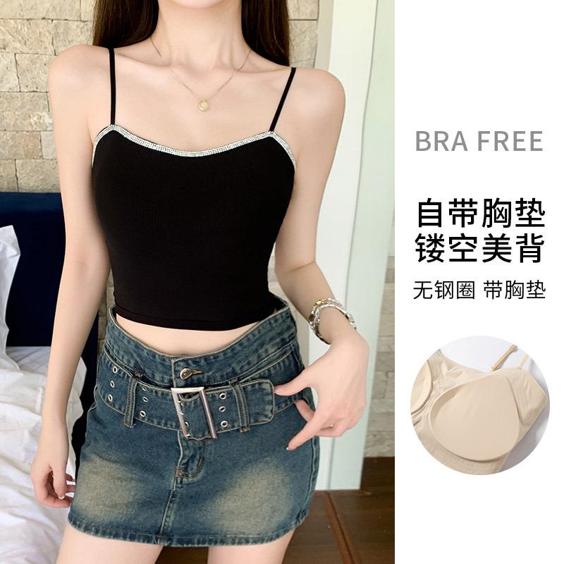 

Point drill with chest pad, sling vest, women s inner underwear, slim-fitting outer wear, short hollow back bottoming top M fits 80-47.5kg чёрный