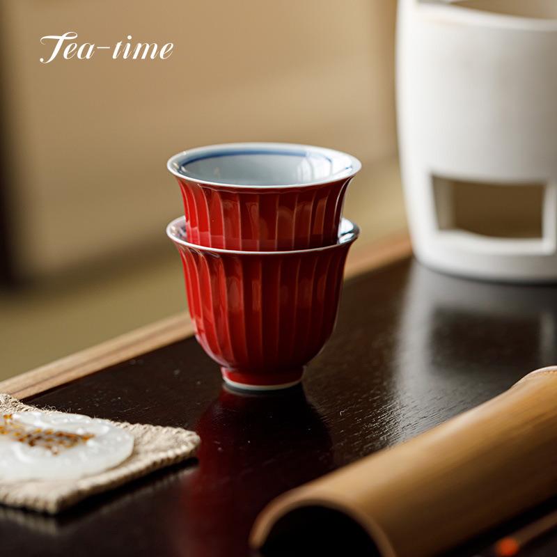 Hand Painted Double-Line Ceramic Tea Cup Chinese Cups Forbidden City Red Teacups Puer Beautiful Teacup Maker Drinking Puera Bowl