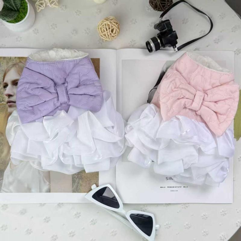 Winter Dog Coat Thick Warm Cotton Dress With Bow Tutu Skirt Small To Large Dogs Purple Pink